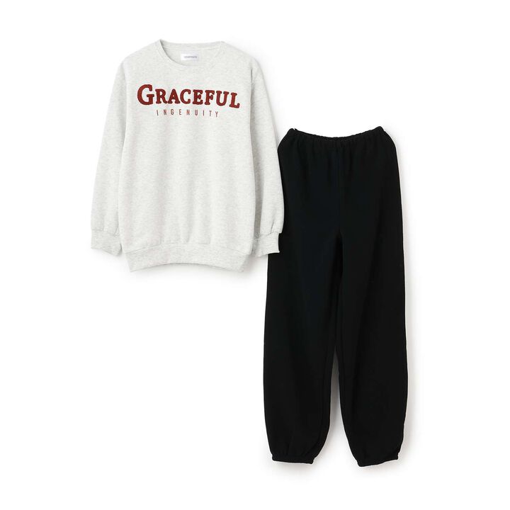 Brushed Fabric Logo Long-Sleeve Top & Pants Set [Loungewear/Pajamas],Pink, medium image number 4