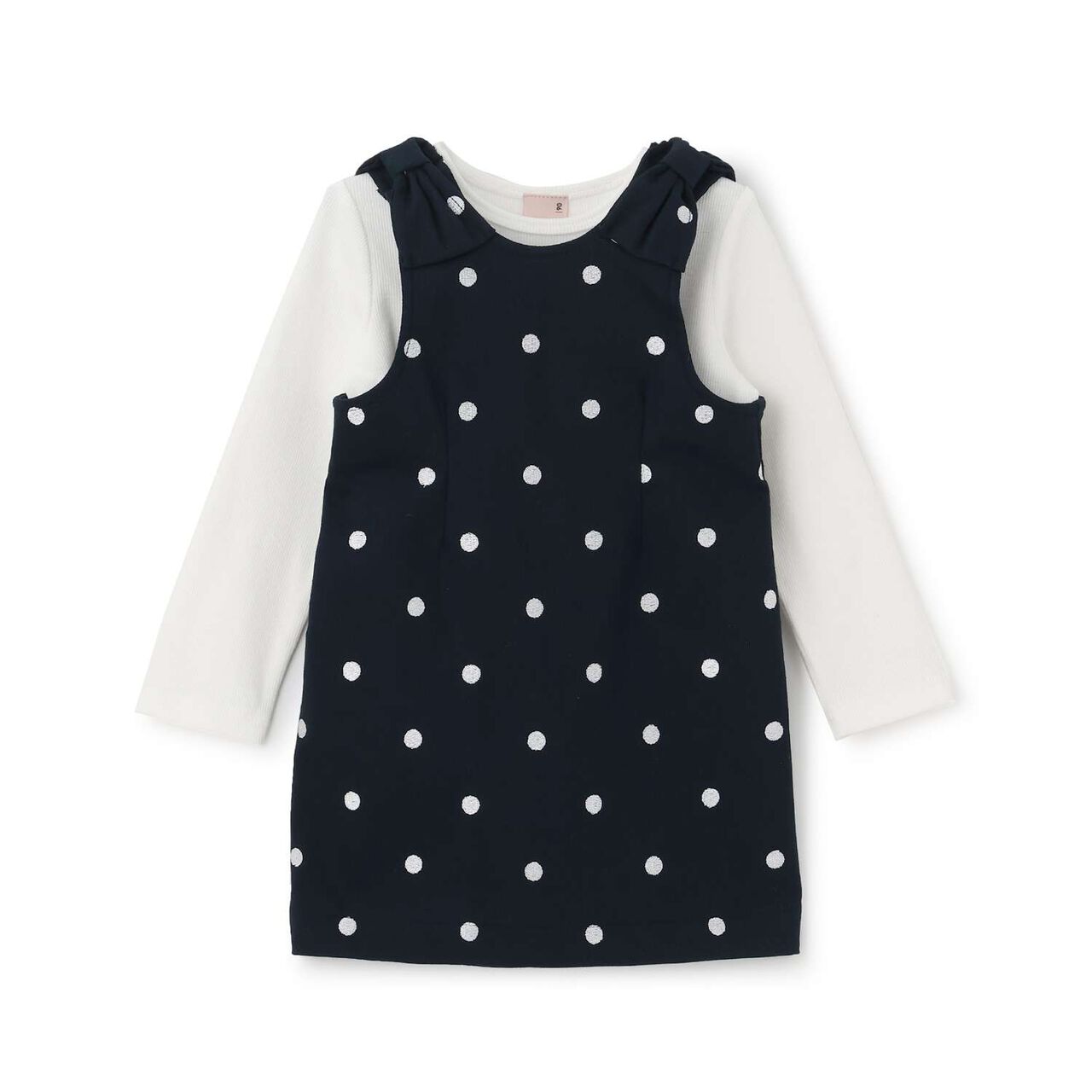 Link Shoulder Ribbon Jumper Skirt Set,Navy, large image number 0