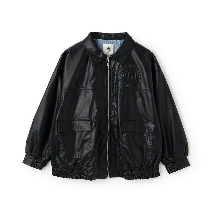 [Machine Washable] Faux Leather Bomber Jacket,Black, medium image number 8