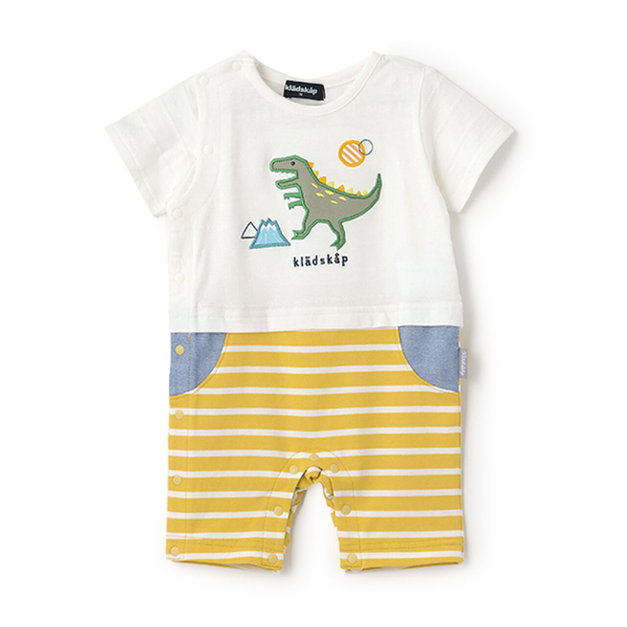 Dinosaur Appliqué Short-Sleeve Coverall,Yellow green, large image number 12