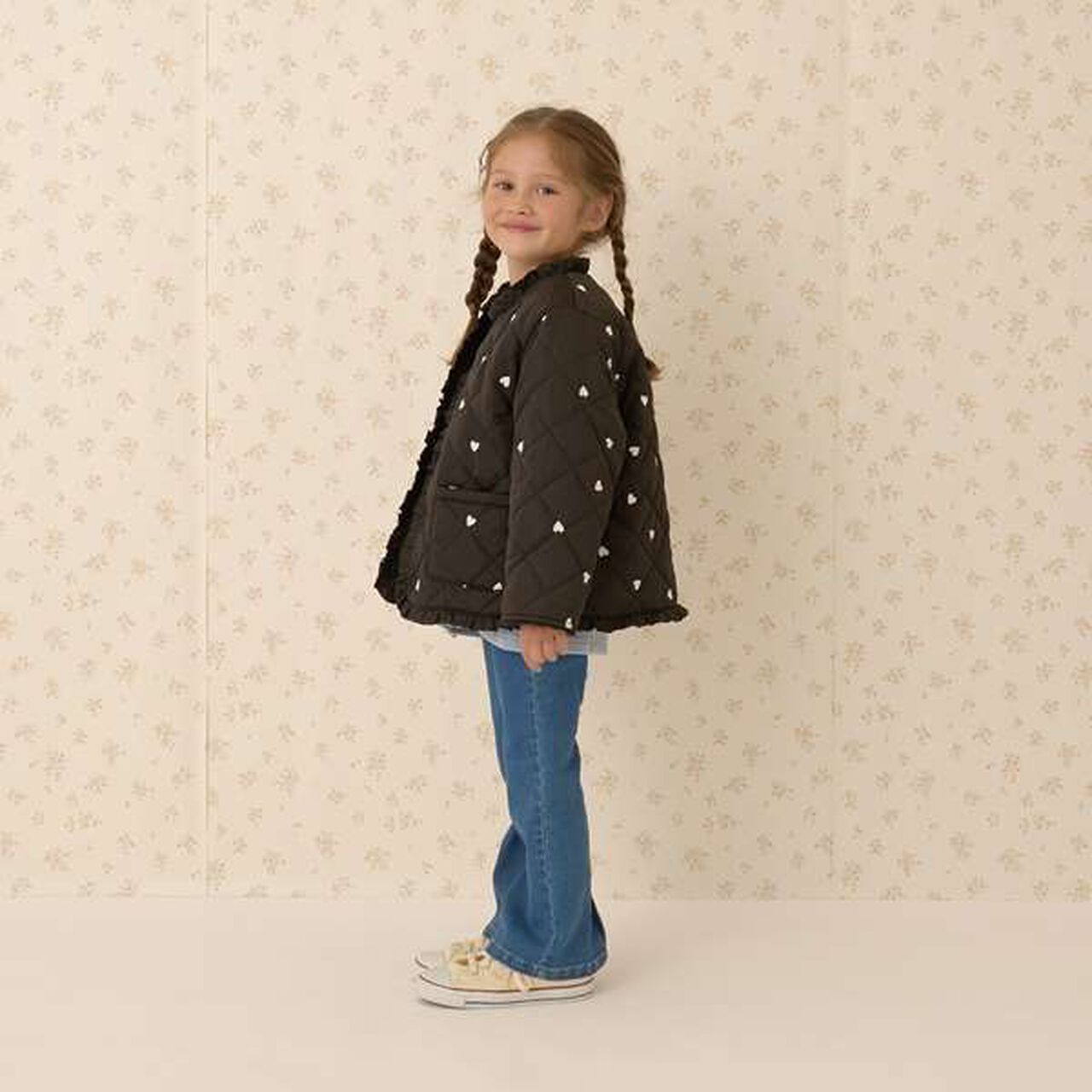 Collarless Heart Embroidered Blouson,Ivory, large image number 9