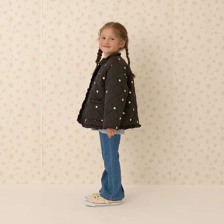 Collarless Heart Embroidered Blouson,Ivory, medium image number 9