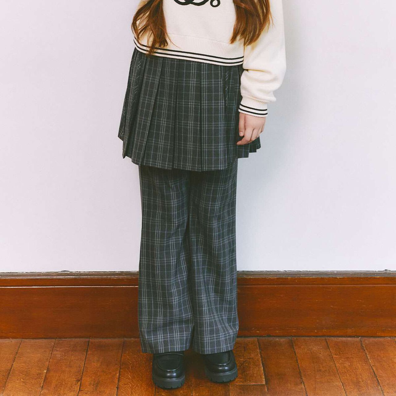 Pleated Skirt & Flared Pants Set,Gray, large image number 0