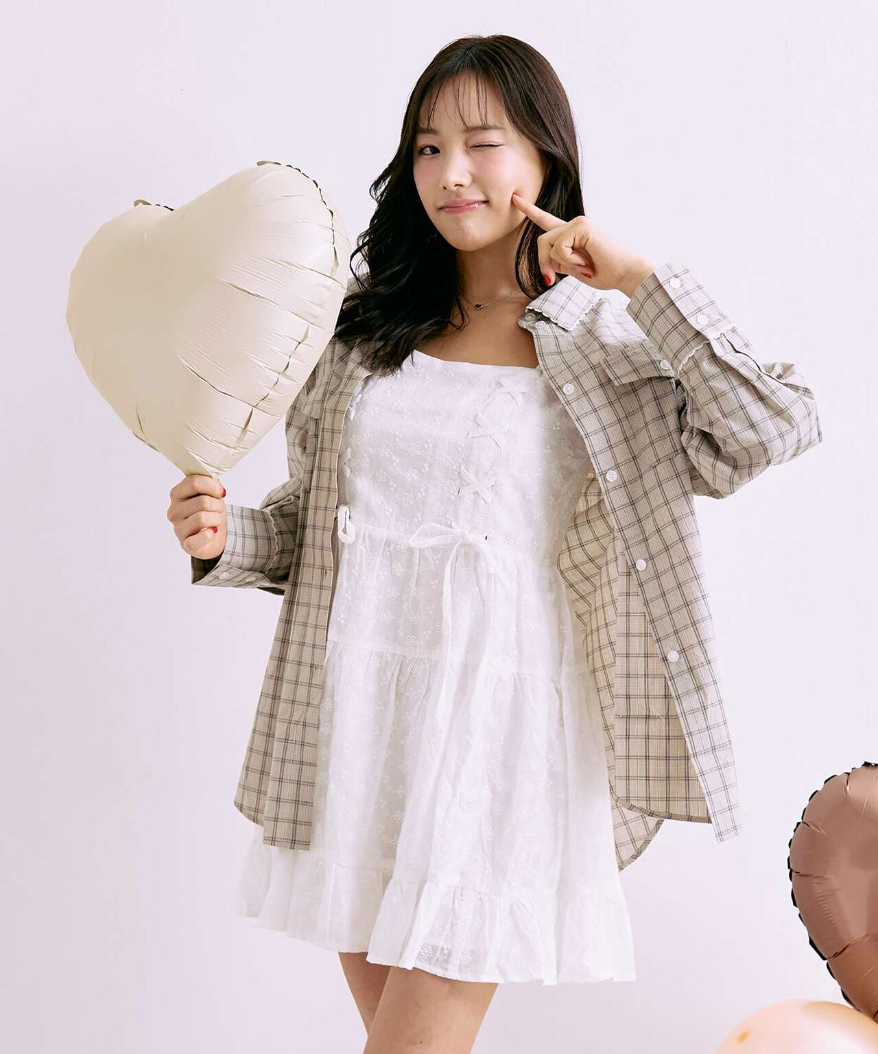 Checkered Shirt with Logo Plate [Korean Fashion],Gray, large image number 4