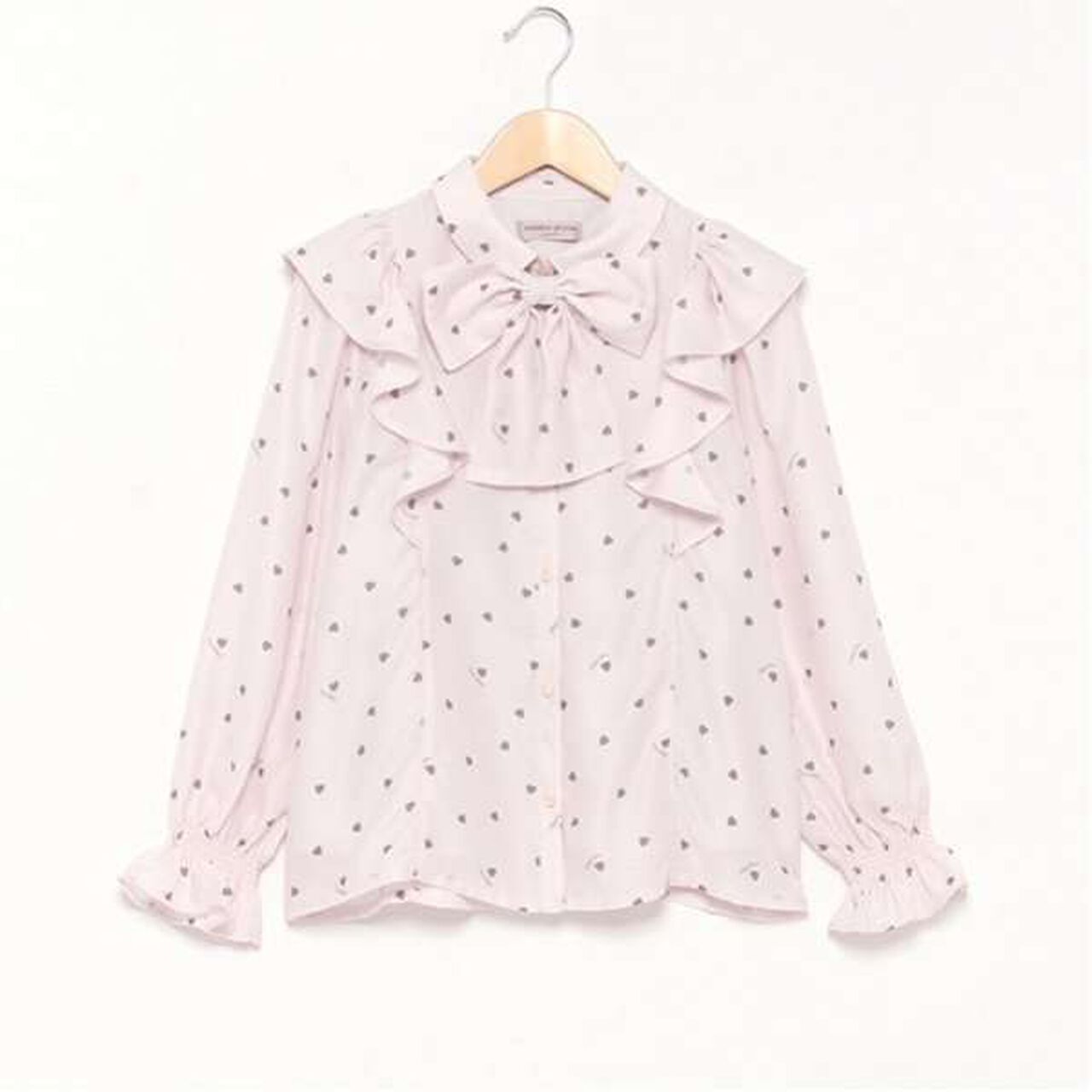 Frill Blouse with Bow Tie and Heart Pattern,Off white, large image number 17