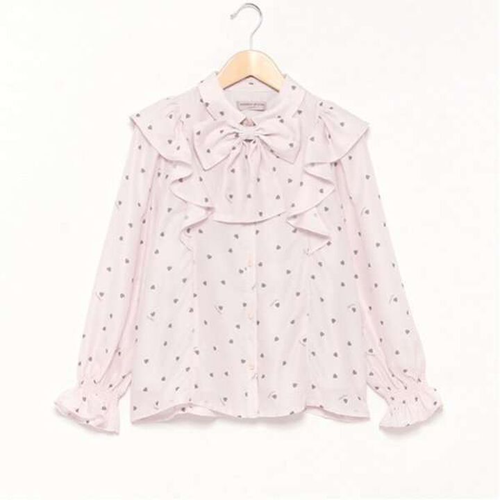 Frill Blouse with Bow Tie and Heart Pattern,Off white, medium image number 17