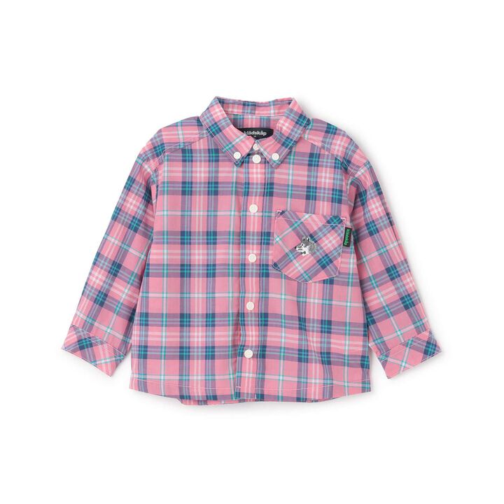 Wolf Embroidery Checkered Long-Sleeve Shirt,, medium