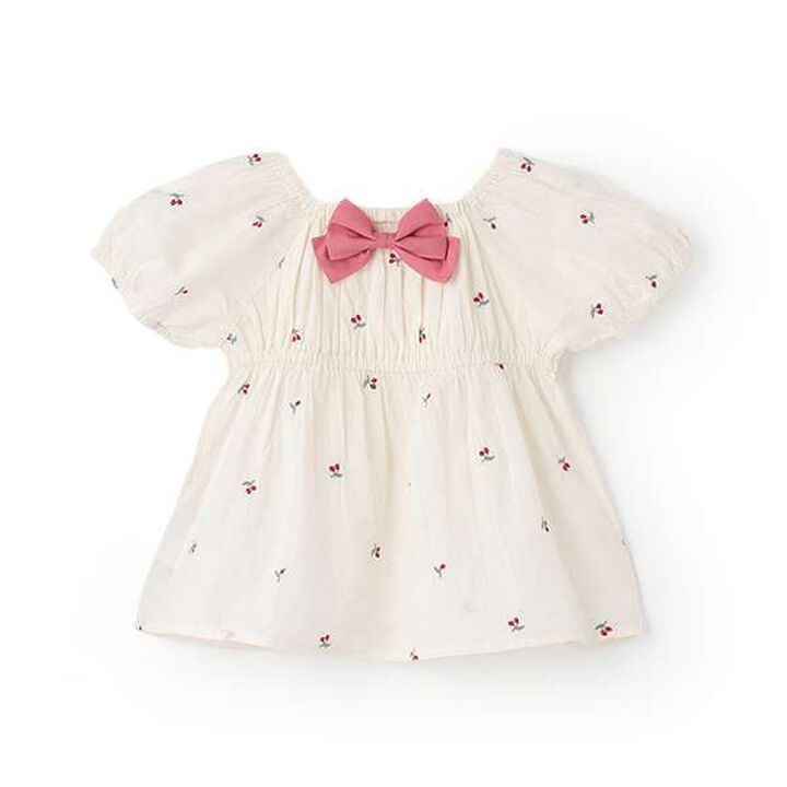 Cherry Embroidery Puff Blouse,Ivory, medium image number 5