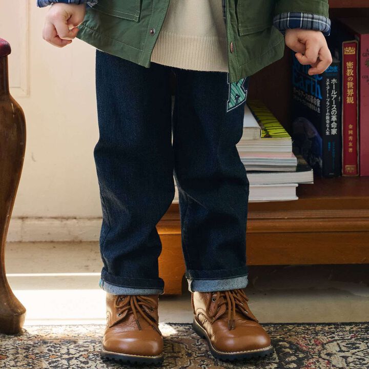 Wolf Embroidery Long-Length Straight Pants,Navy, medium image number 0