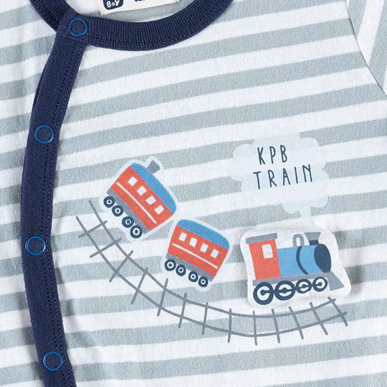 Stripe Pattern Train Motif Short All-in-One (Free 70-80 cm),Yellow, large image number 1