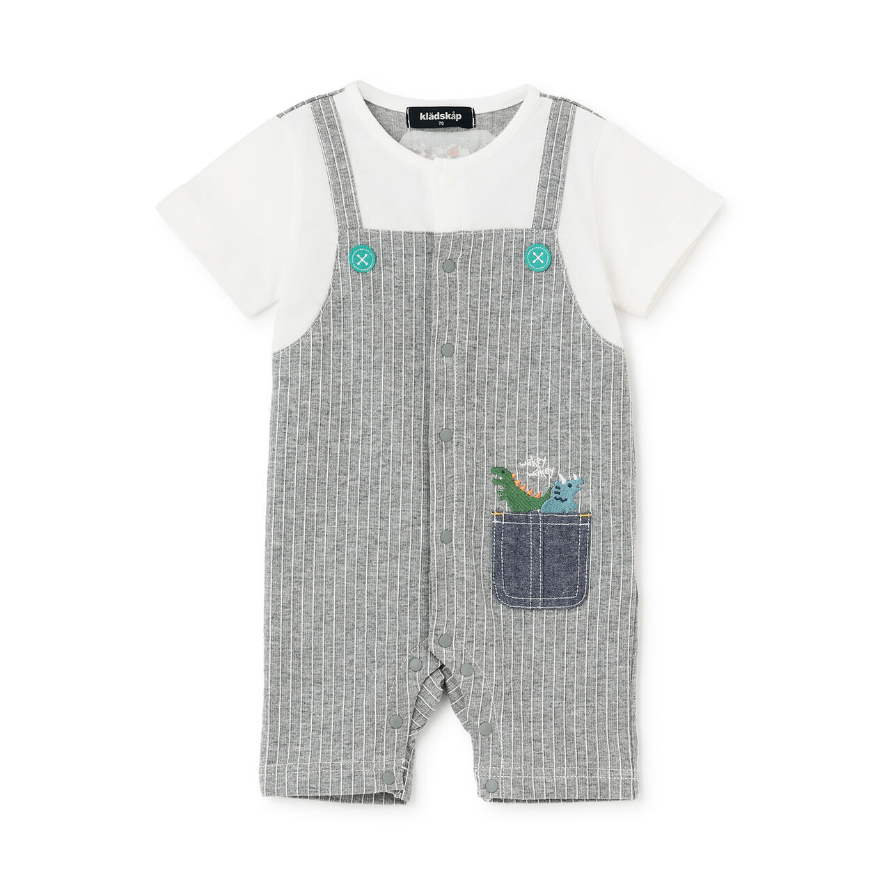 Dinosaur Short-Sleeve Overall Romper,Top gray, large image number 0