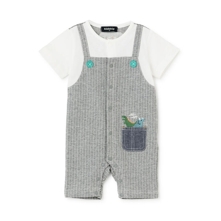 Dinosaur Short-Sleeve Overall Romper,Top gray, medium image number 0