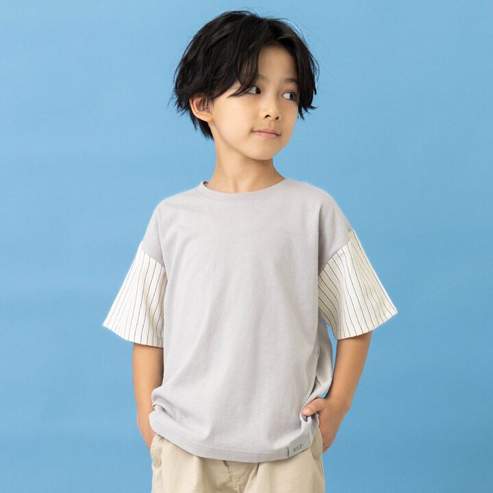 Wide Silhouette Short-Sleeve T-Shirt with Contrasting Sleeves,, medium