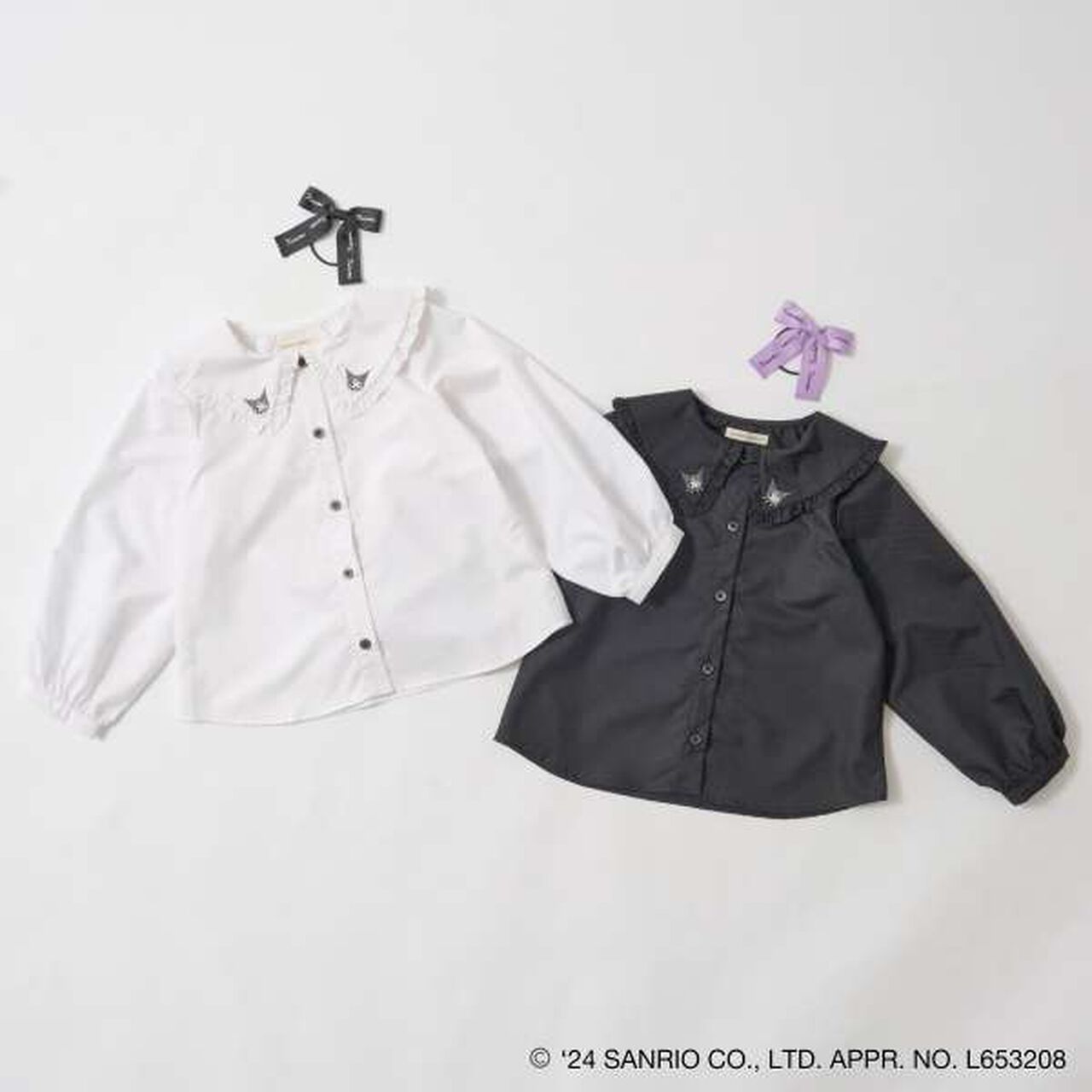 Sanrio Kuromi Frill Collar Blouse & Ribbon Hair Tie Set,Black, large image number 1