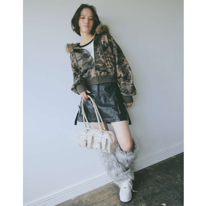 [LTXC] Faux Leather Cargo Mini Skirt,Black, medium image number 1