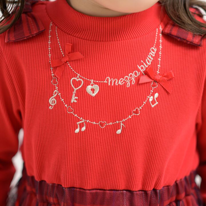 Necklace Embroidery Docking One-Piece Dress,Red, medium image number 2