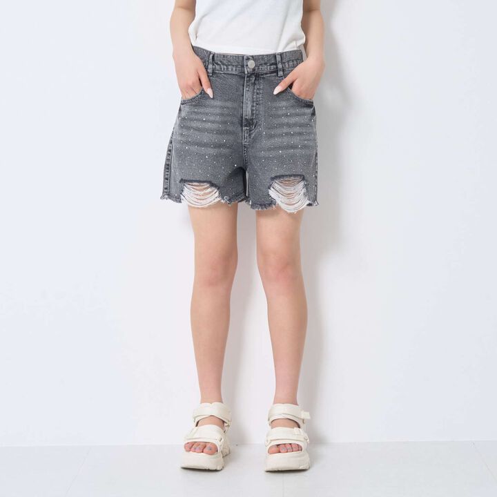 [LTXC / Cool Touch] Sparkling Distressed Denim Shorts,Blue, medium image number 4