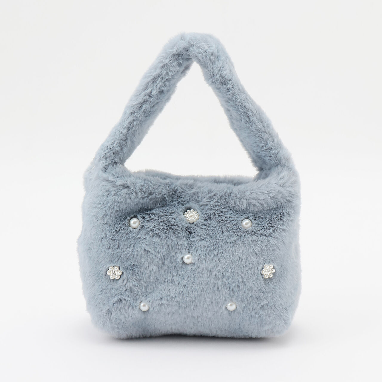 Faux Fur Mini Shoulder Bag with Pearls,Light gray, large image number 3