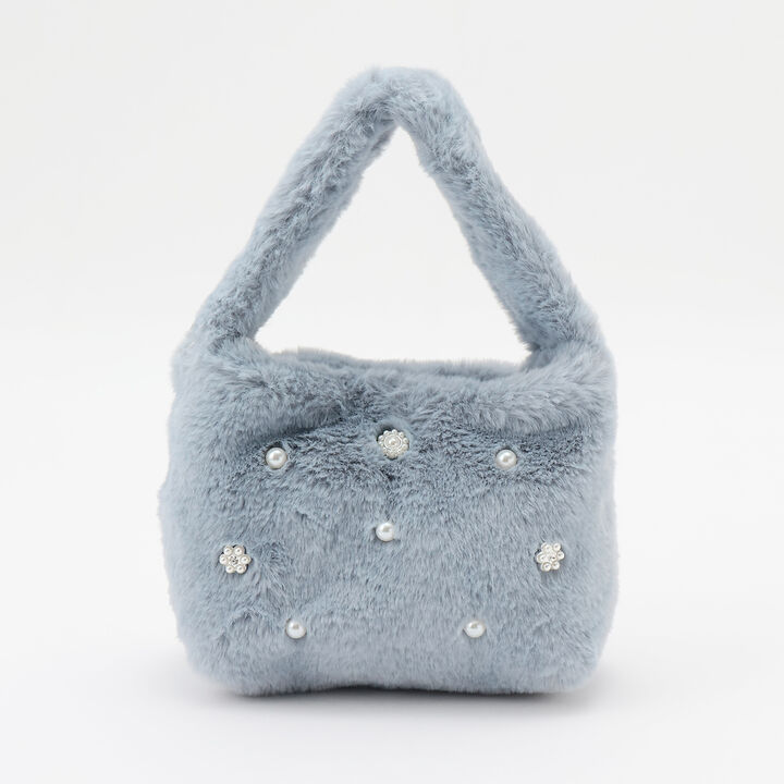 Faux Fur Mini Shoulder Bag with Pearls,Light gray, medium image number 3
