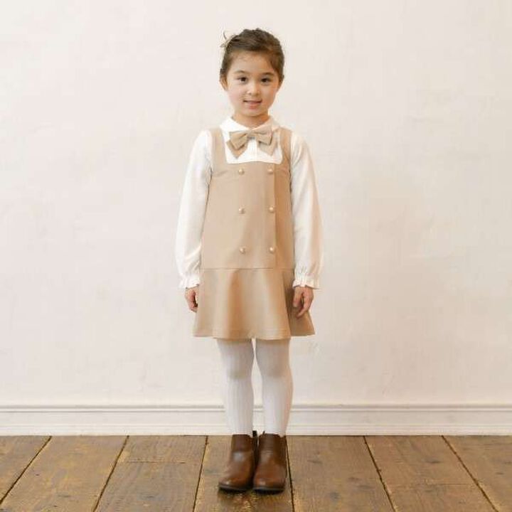 KP Layered One-Piece Dress with Ribbon [100-140],Beige, medium image number 7