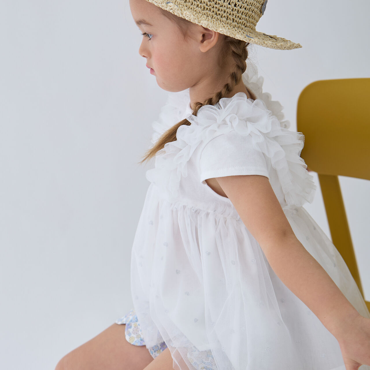 Link Tulle Frill Tunic,Off white, large image number 1