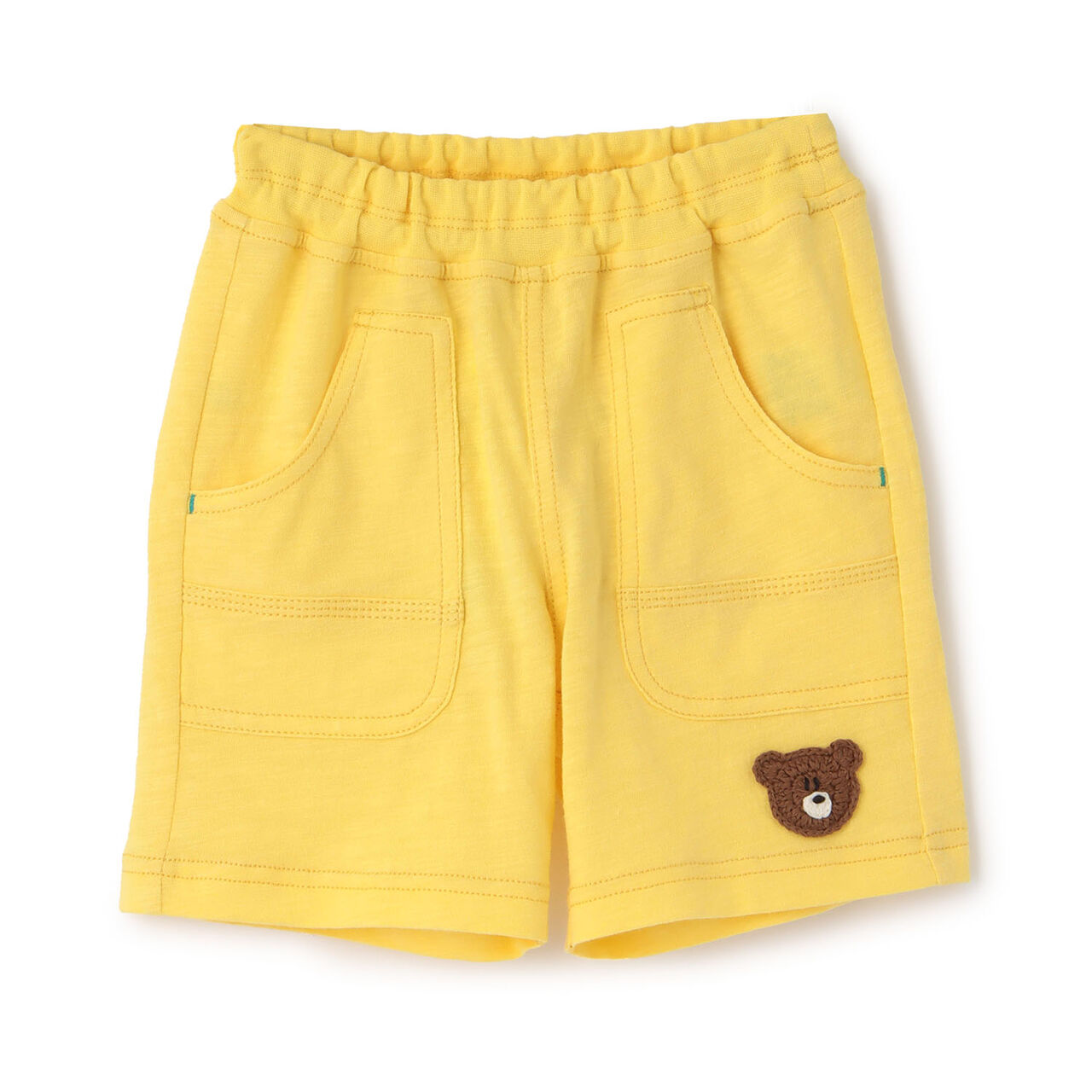Knit Bear Motif Half Pants,Yellow, large image number 0