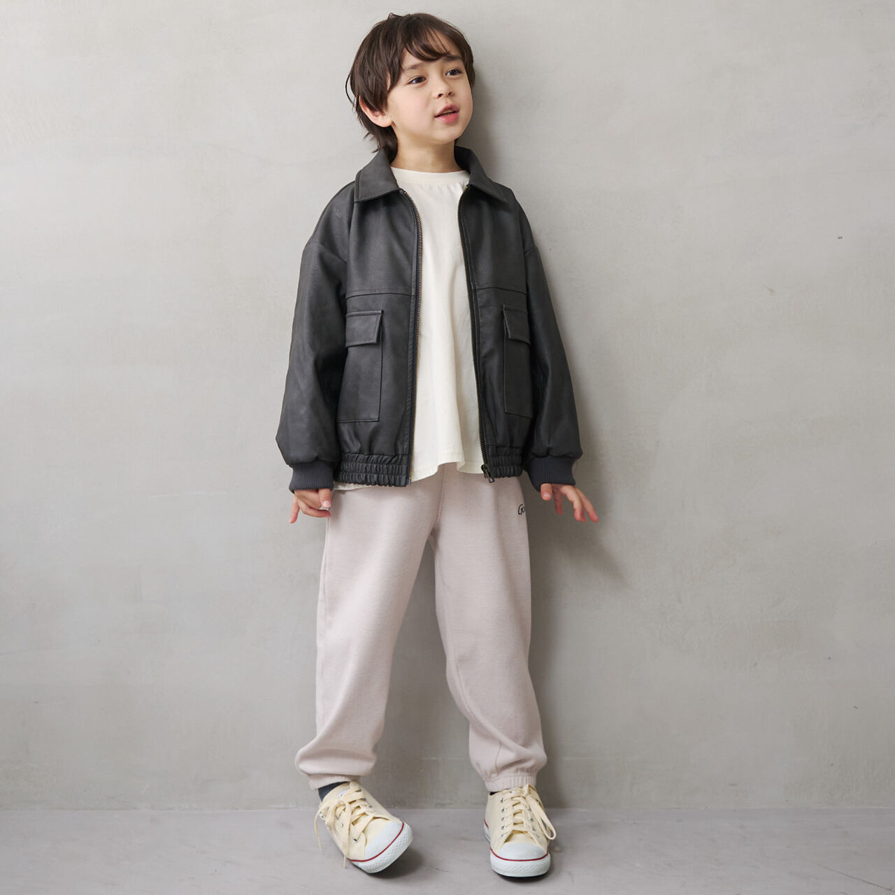 Synthetic Leather Bomber Jacket,Black, large image number 0