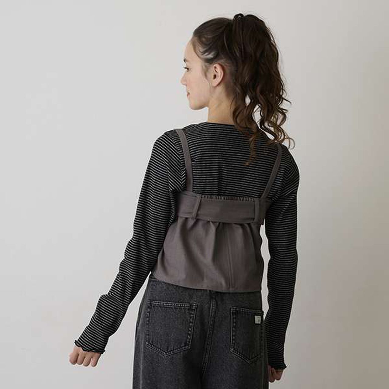 [AMI] Ribbon Bustier Long T-Shirt Set,Charcoal gray, large image number 9
