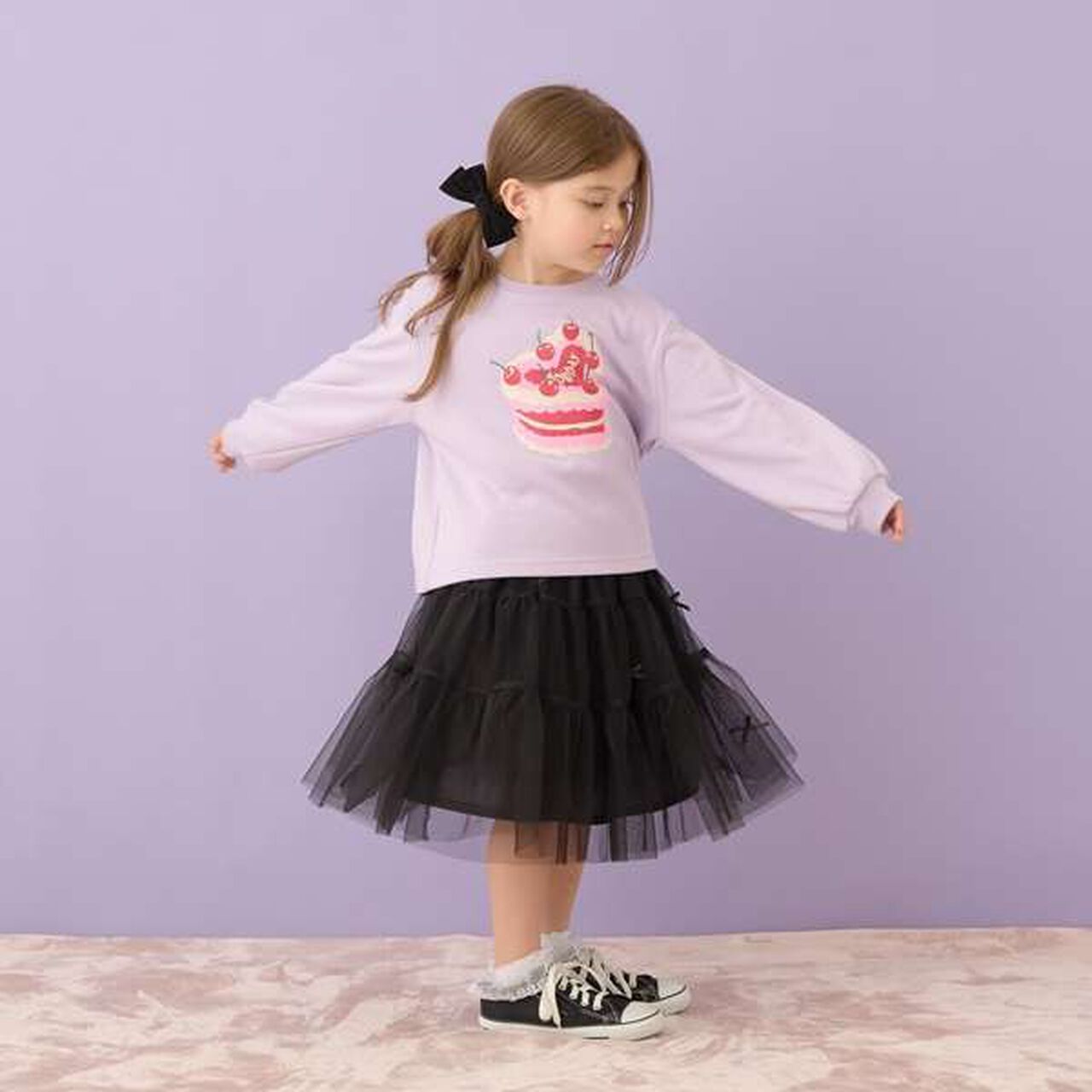 Tiered Tulle Skirt with Ribbon,Black, large image number 8