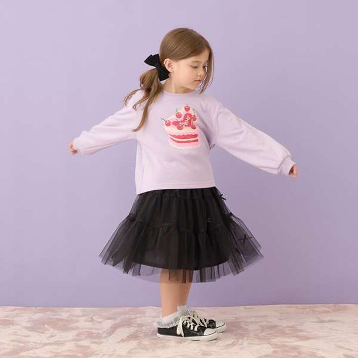 Tiered Tulle Skirt with Ribbon,Black, medium image number 8