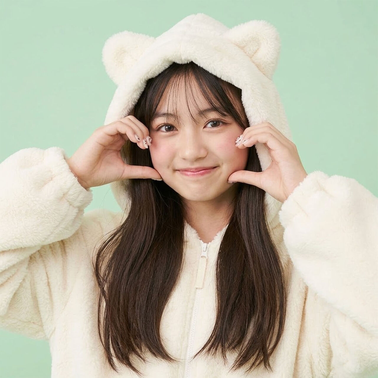 [milky coast] Cat Ear Fur Hoodie,Ivory, large image number 2