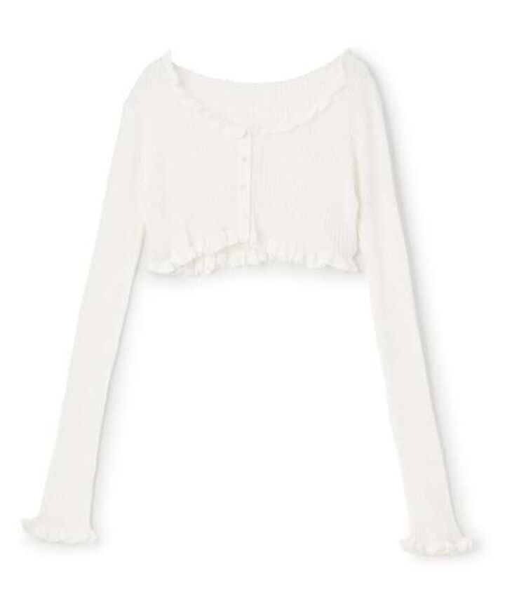 Ruffle Knit Cardigan,Light green, medium image number 7