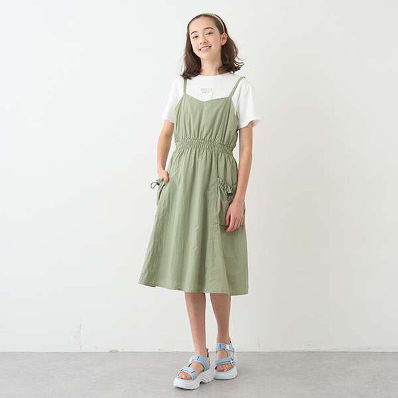 Gathered Camisole One-Piece Dress + T-Shirt Set,Beige, large image number 21