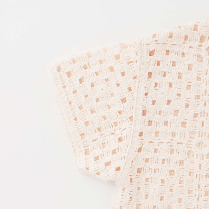 Black Crochet Open-Collar Shirt,Pearl white, medium image number 10