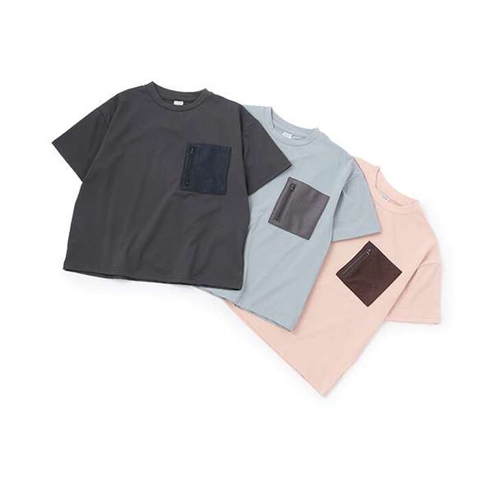 [Amphibious] Mesh Pocket Big Half T-Shirt,Charcoal gray, medium image number 17