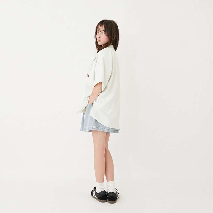 Melty Short-Sleeve Open-Collar Shirt,Ivory, medium image number 9
