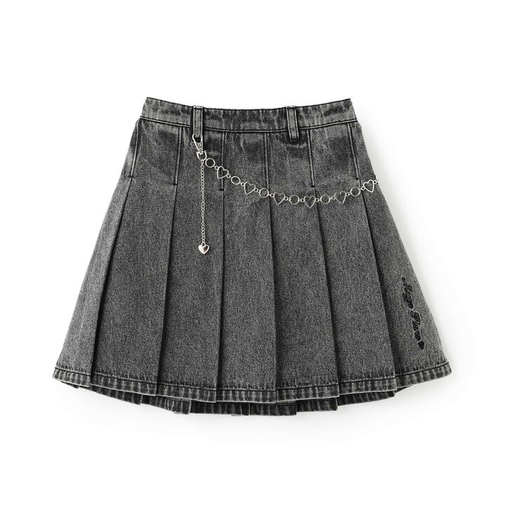 Denim & Faux Leather Skirt with Decorative Chain,Navy, medium image number 15