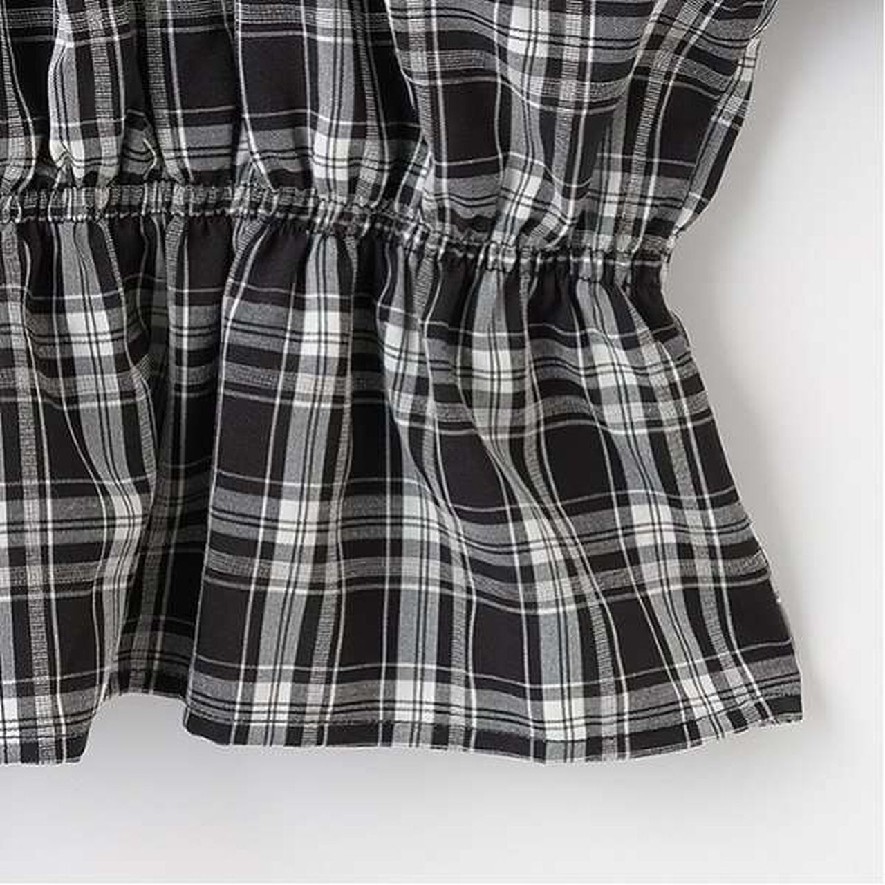 Checked Off-Shoulder Blouse,Brown, large image number 6