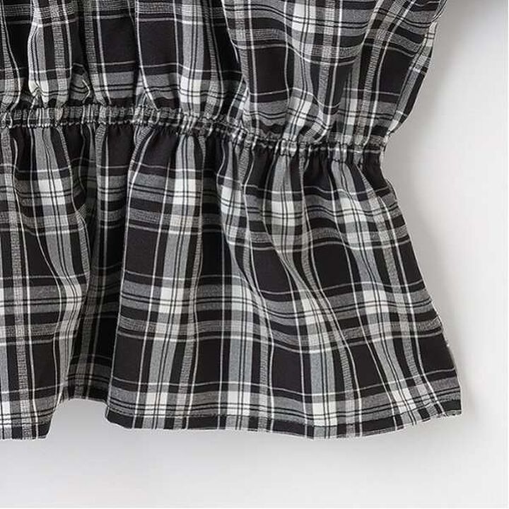 Checked Off-Shoulder Blouse,Brown, medium image number 6