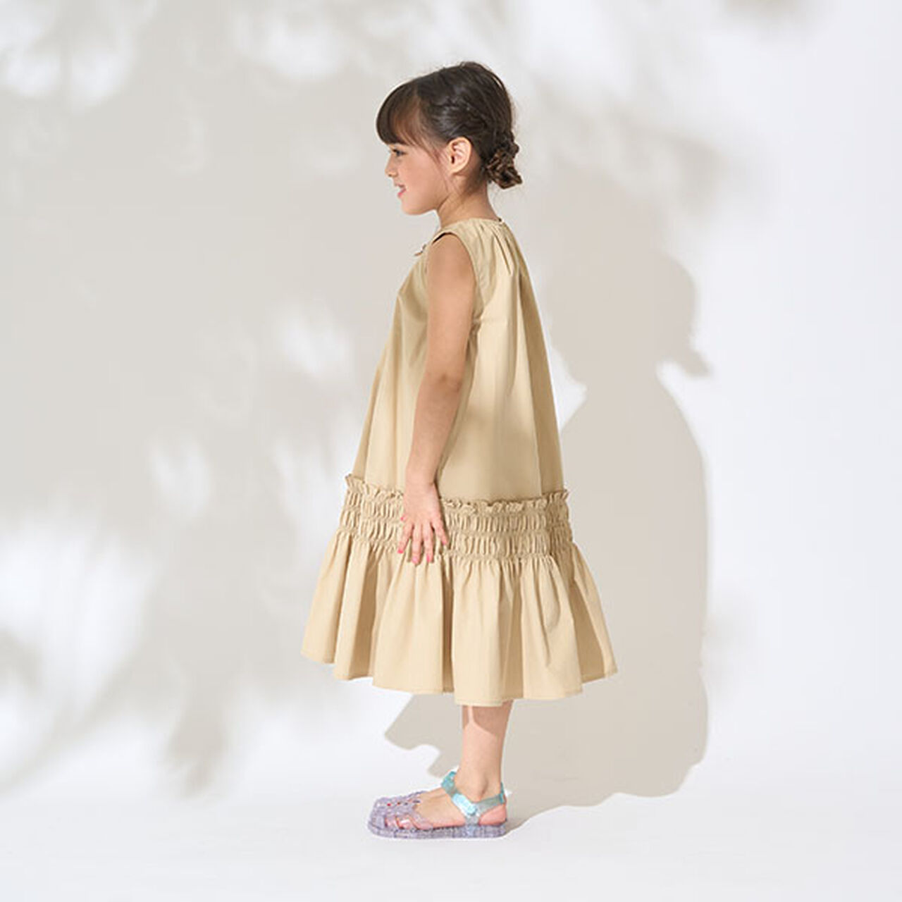 Shirred Tiered One-Piece Dress,Off white, large image number 5