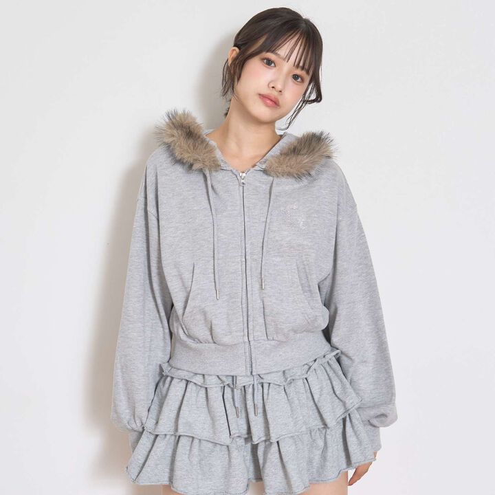 [LTXC] Fur 2 WAY ZIP Parka,Top gray, medium image number 0