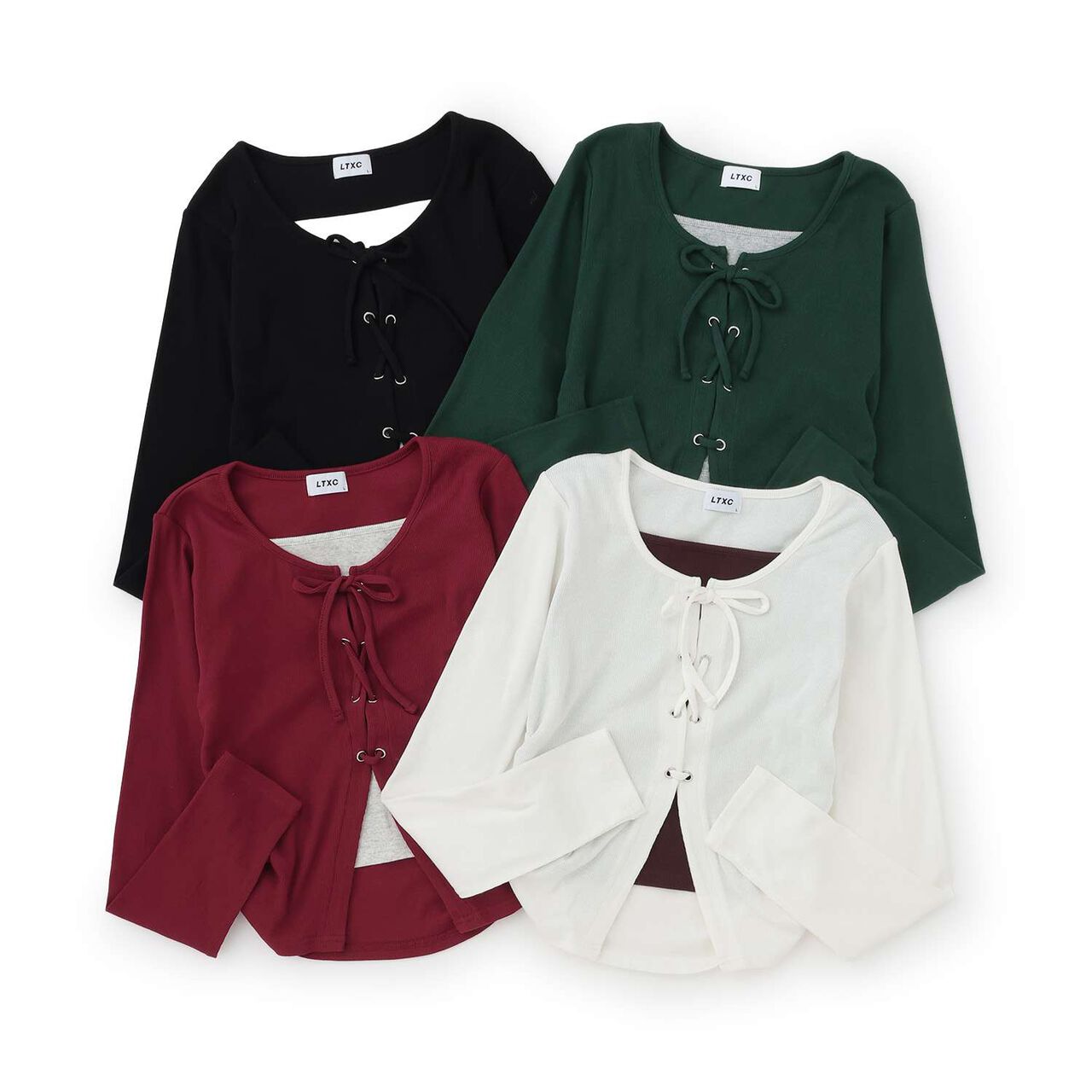 [Antibacterial Deodorizing] Lace-Up Ribbed Long-Sleeve T-Shirt,Green, large image number 9