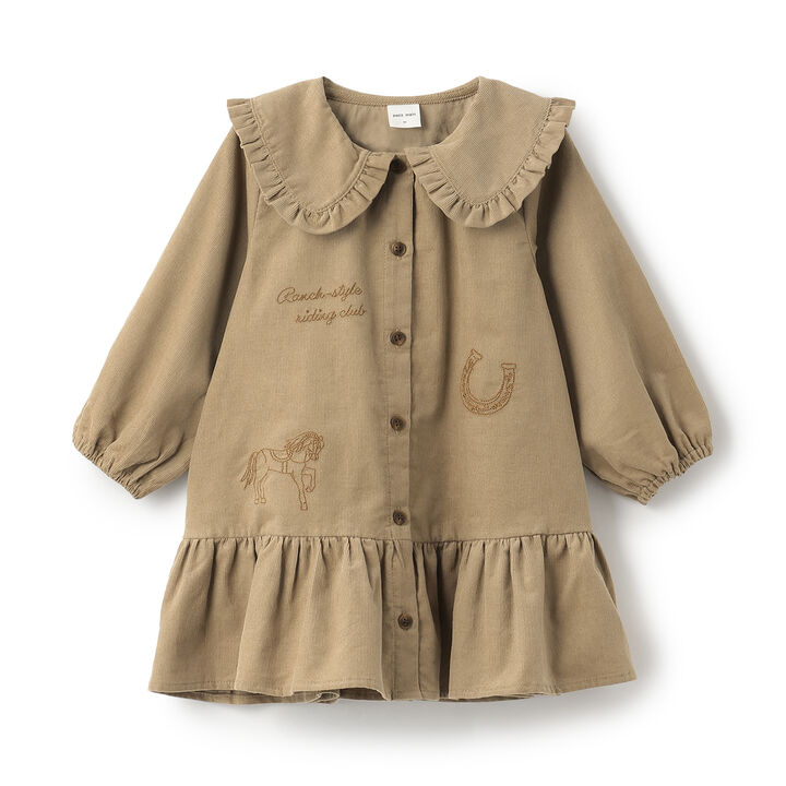 Link Embroidered Collar One-Piece Dress,Beige, medium image number 0