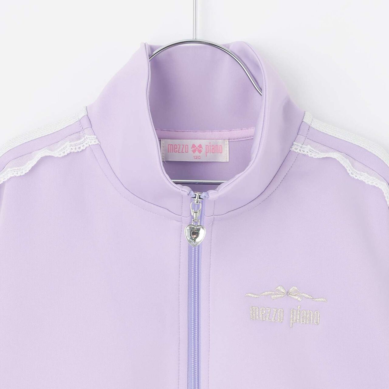 Lace Sleeve Line Zip Jersey,Pink, large image number 2