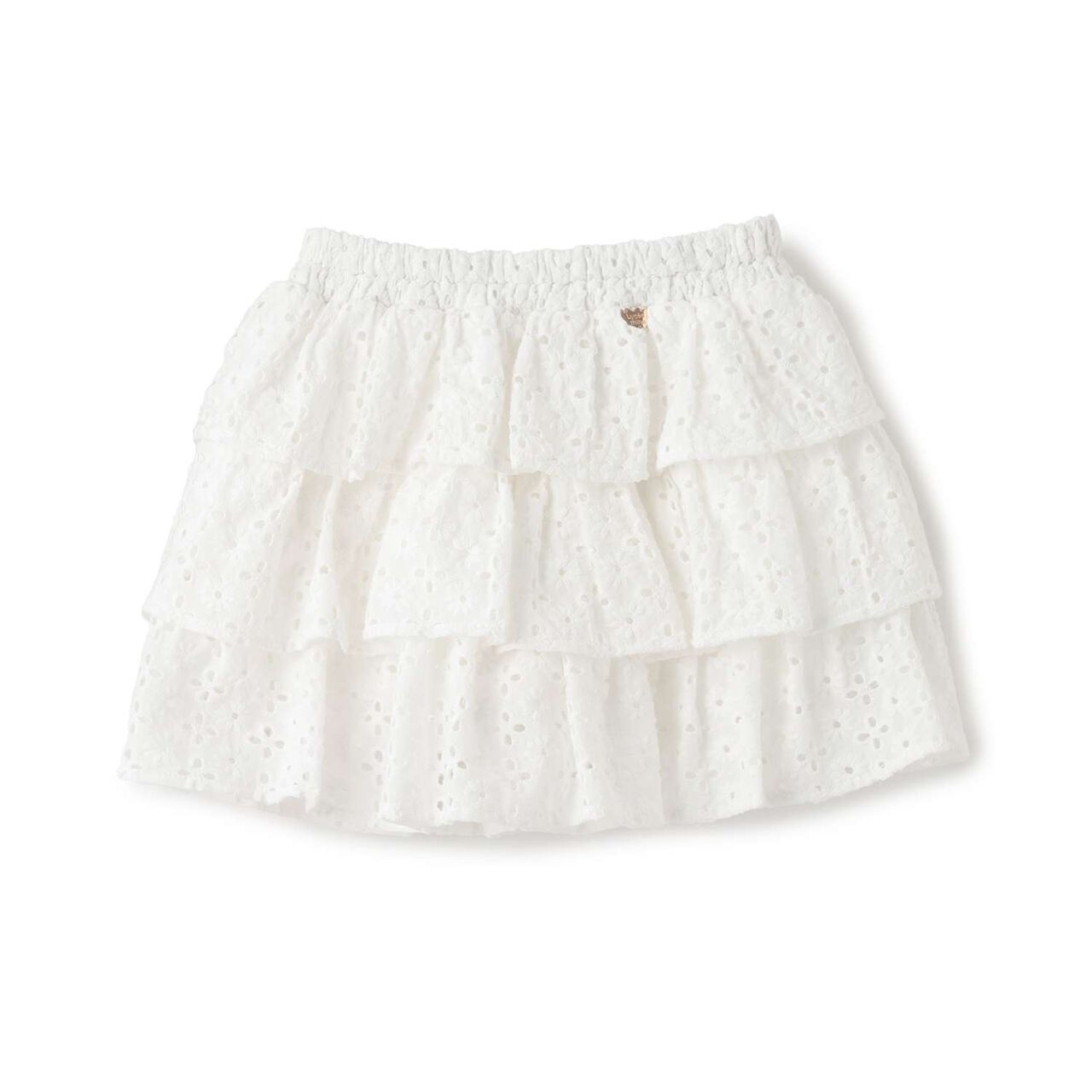 [100% Cotton] Cotton Lace Tiered Skirt with Inner Shorts [Kids Girls],Pearl white, large image number 1