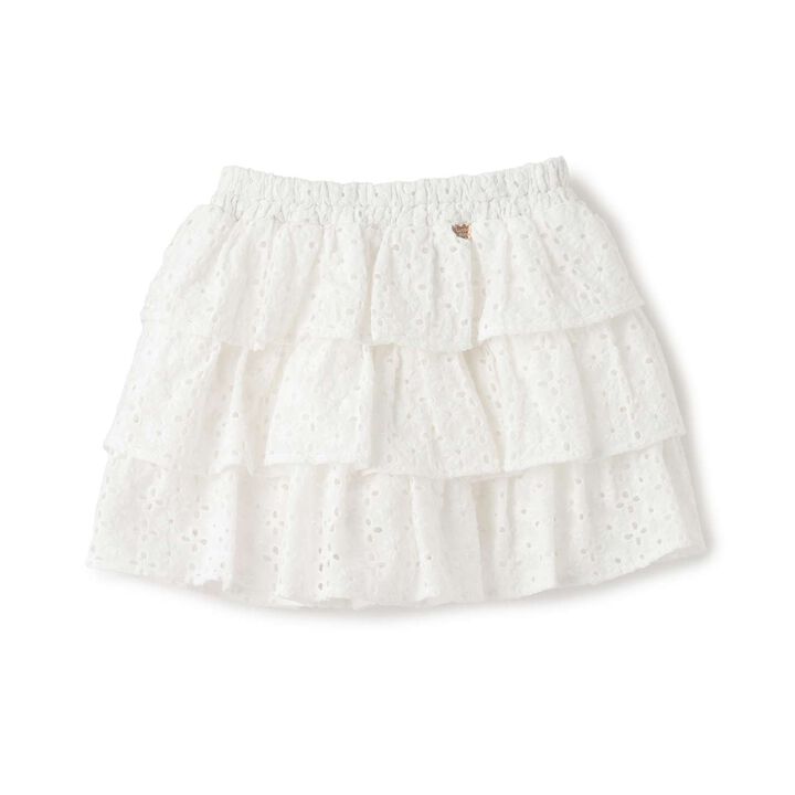 [100% Cotton] Cotton Lace Tiered Skirt with Inner Shorts [Kids Girls],Pearl white, medium image number 1