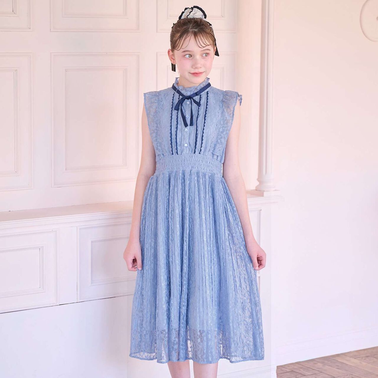 [Restock] Assorted Fabric Pleated One-Piece Dress♪,Light blue, large image number 11