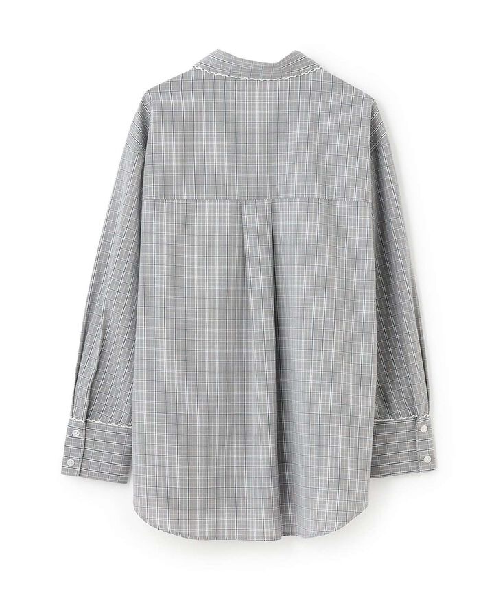 Checkered Shirt with Logo Plate [Korean Fashion],Gray, medium image number 8