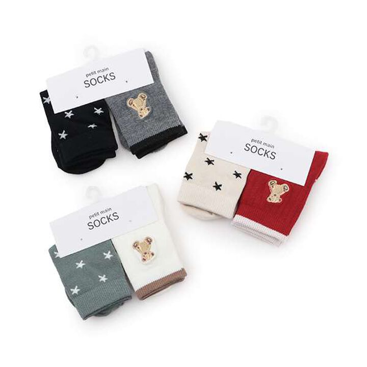 Bear & Star Crew Socks 2P,Pearl white, medium image number 7