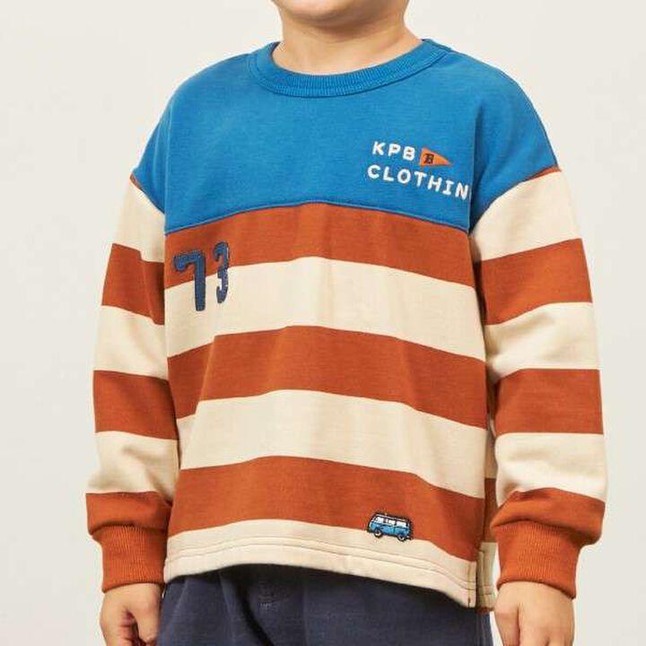KP Boy Stripe Pattern Color Block Sweatshirt [90-140],Camel, medium image number 5